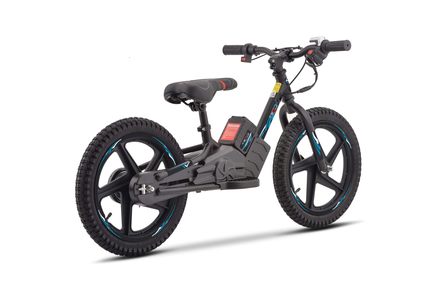 Kids electric balance bike 16″ with 250W motor, featuring a sleek design and durable wheels for young riders.