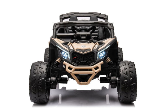 Can Am 24v kids ride on buggy mini featuring leather seating and working headlights.