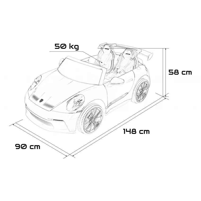 Kids Ride On Electric Porsche 911 GT 3 Black With MP4 Tv 24v