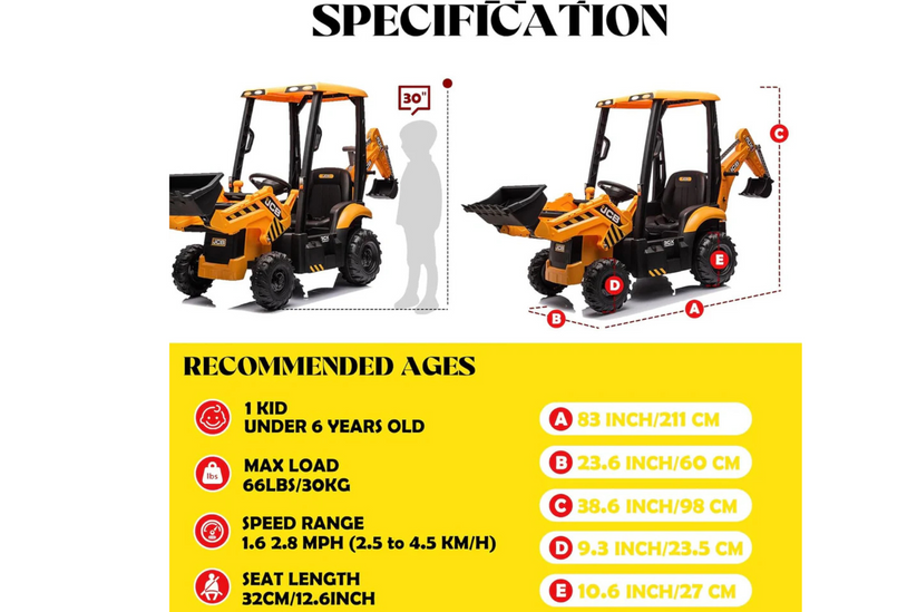 JCB Ride On Tractor Kids Parent Remote