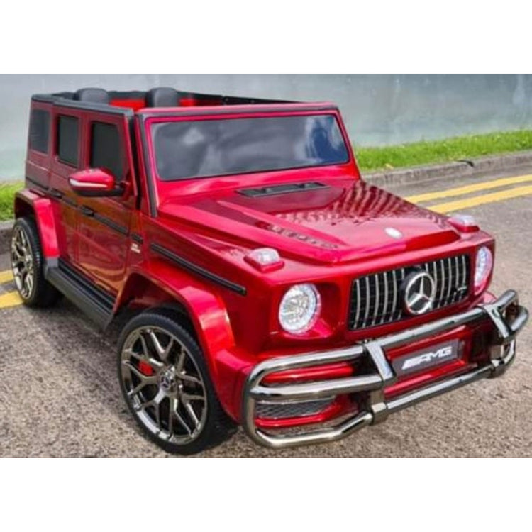 Licensed Mercedes G63 kids ride on 24V with MP4 TV in vibrant red color, ideal for children's outdoor fun.