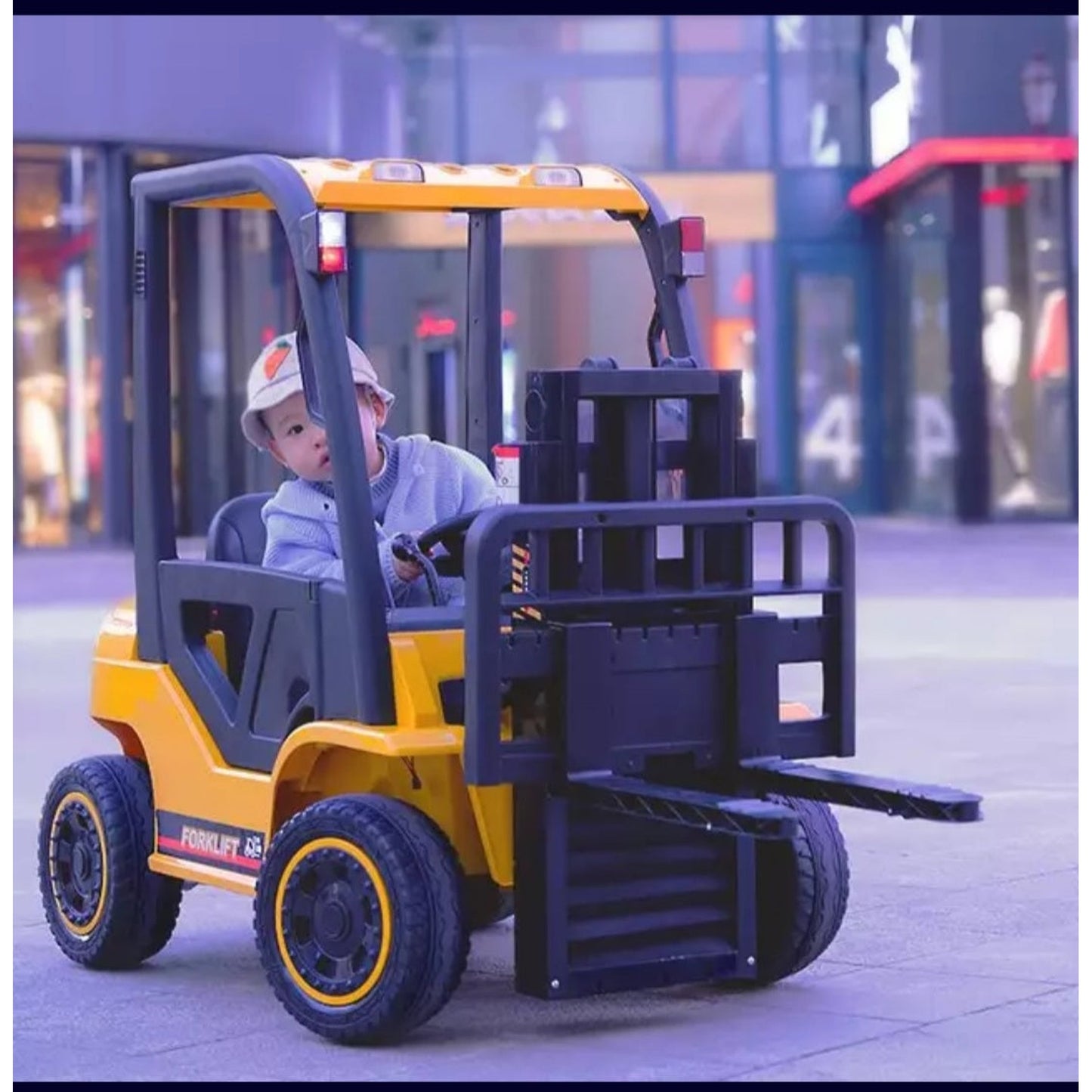 Kids Ride On Fork Lift MP4 Video Player Leather Seats, Rubber Tyres, Parental Remote