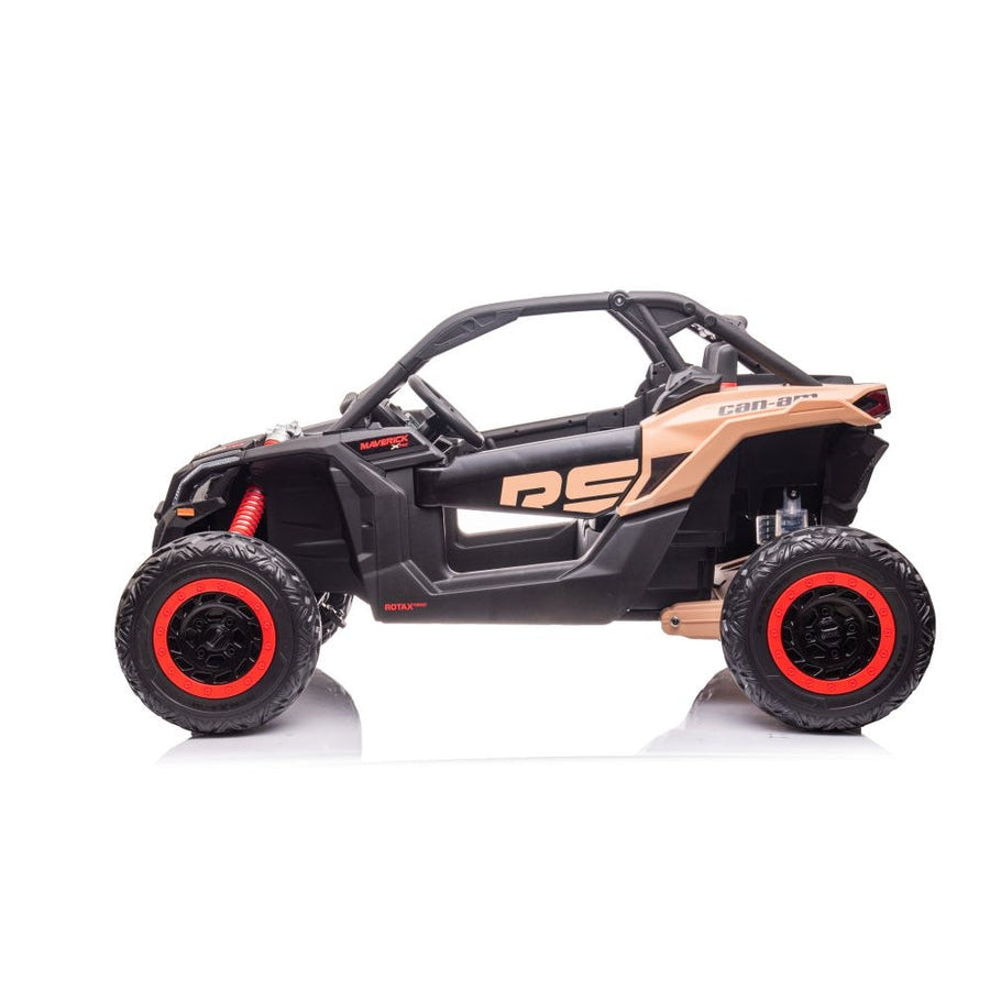 licensed Maverick Can Am RS electric kids buggy 48v side view showcasing robust design and features.